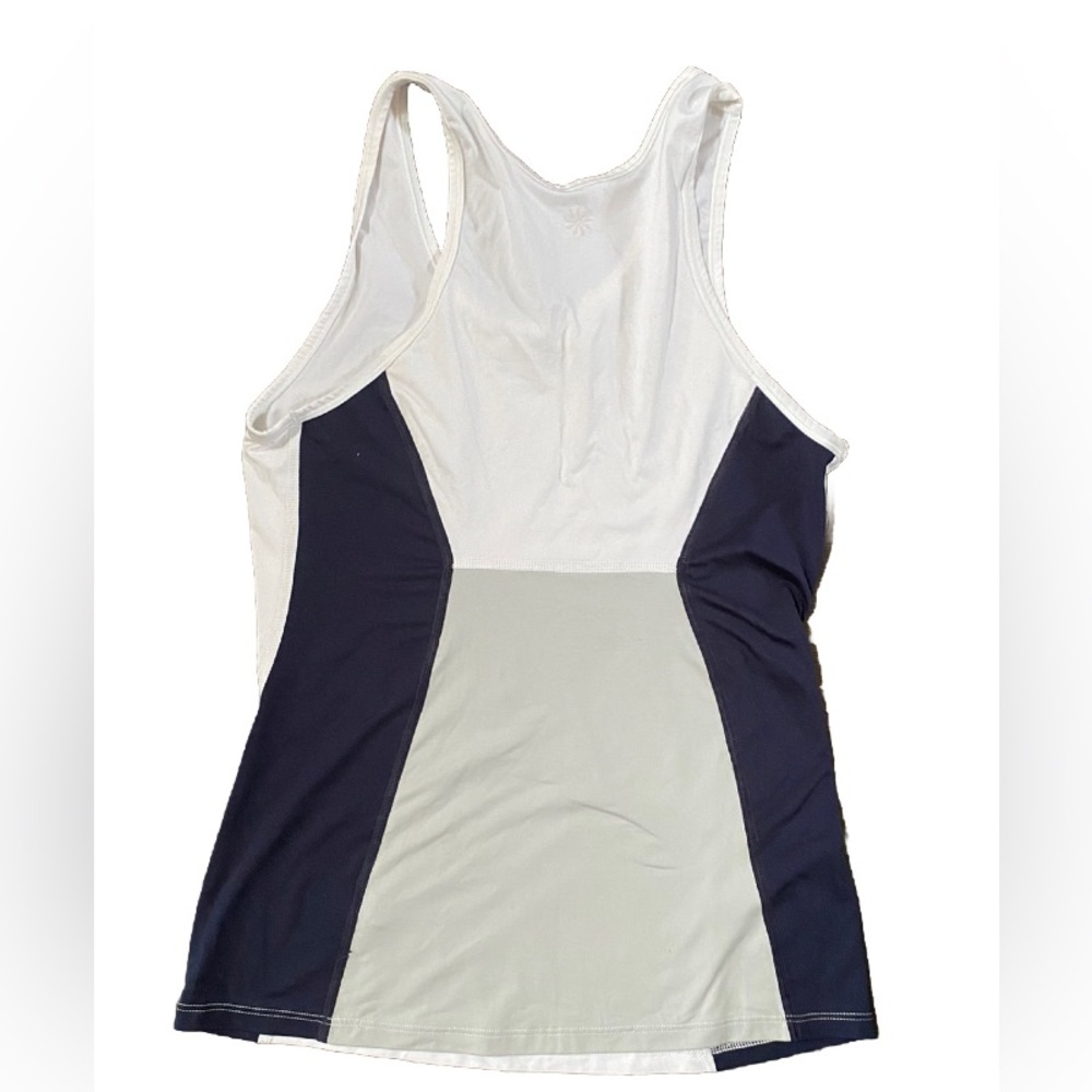Athleta XS Seamless Tank Top, Bright White And Navy Running Workout Shirt
